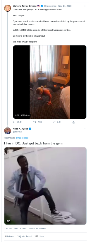 Abed A Ayoub on his DC gym being open on Nov 14, 2020