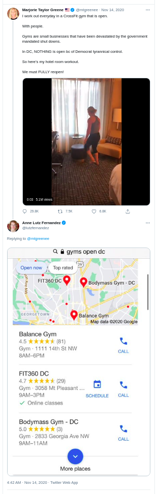 Anne Lutz Fernandez on DC gyms being open Nov 14, 2020